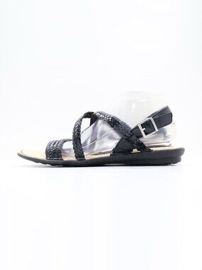 B.O.C. Black Faux Leather Braided Flat Strappy Sandals - 11